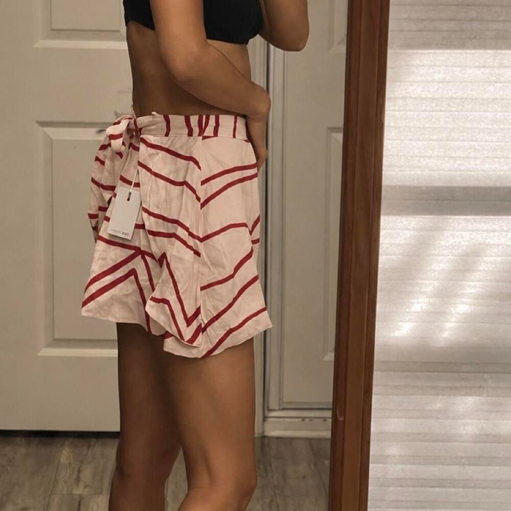 C/meo collective red + pink striped linen shorts with tie waist - Picture 2 of 3